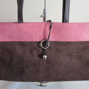 Estee Lauder Faux Suede Pink and Brown Tote Bag